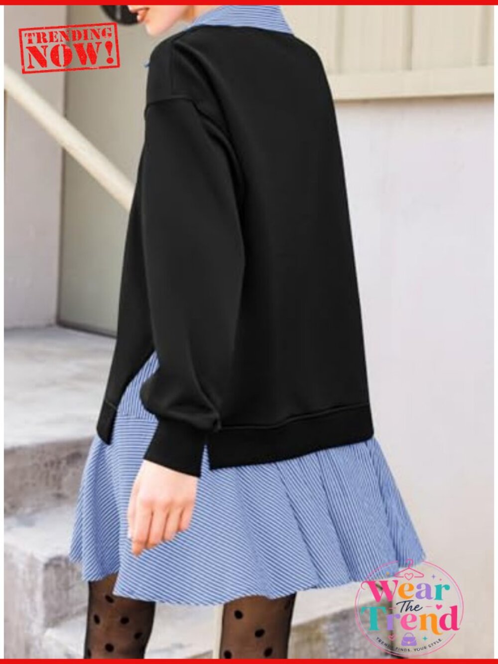 Oversized Sweatshirt Dress Long Sleeve Mini Ribbed Knit Casual - Picture 4 of 6